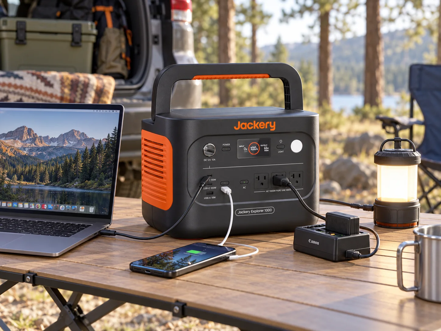 Jackery Explorer 1000 v2 powering campsite and mobile-work electronics